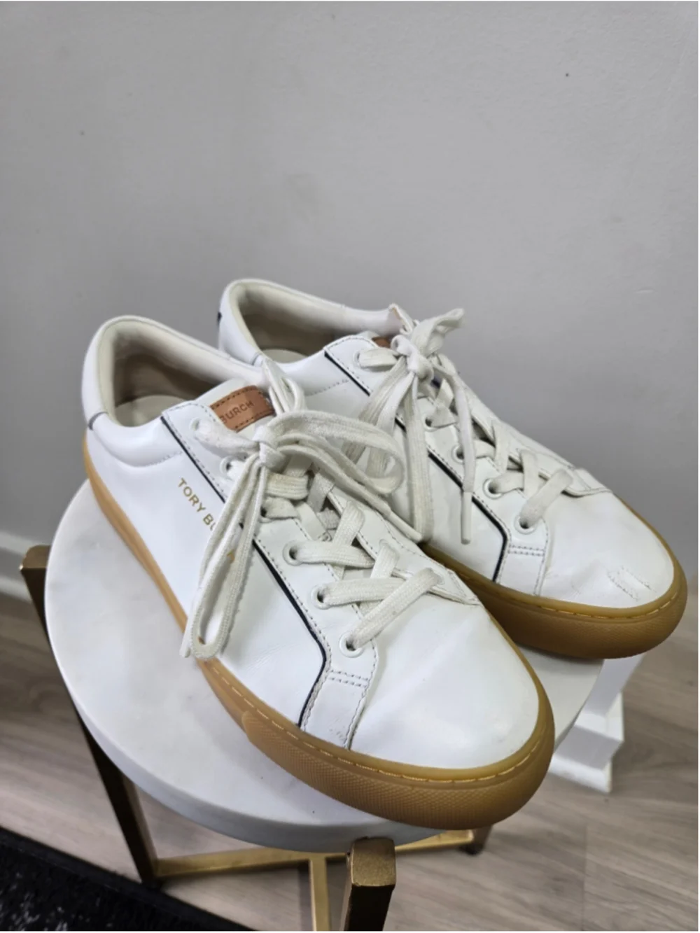 Women's Tory Burch White Leather Sneakers with Gum Sole